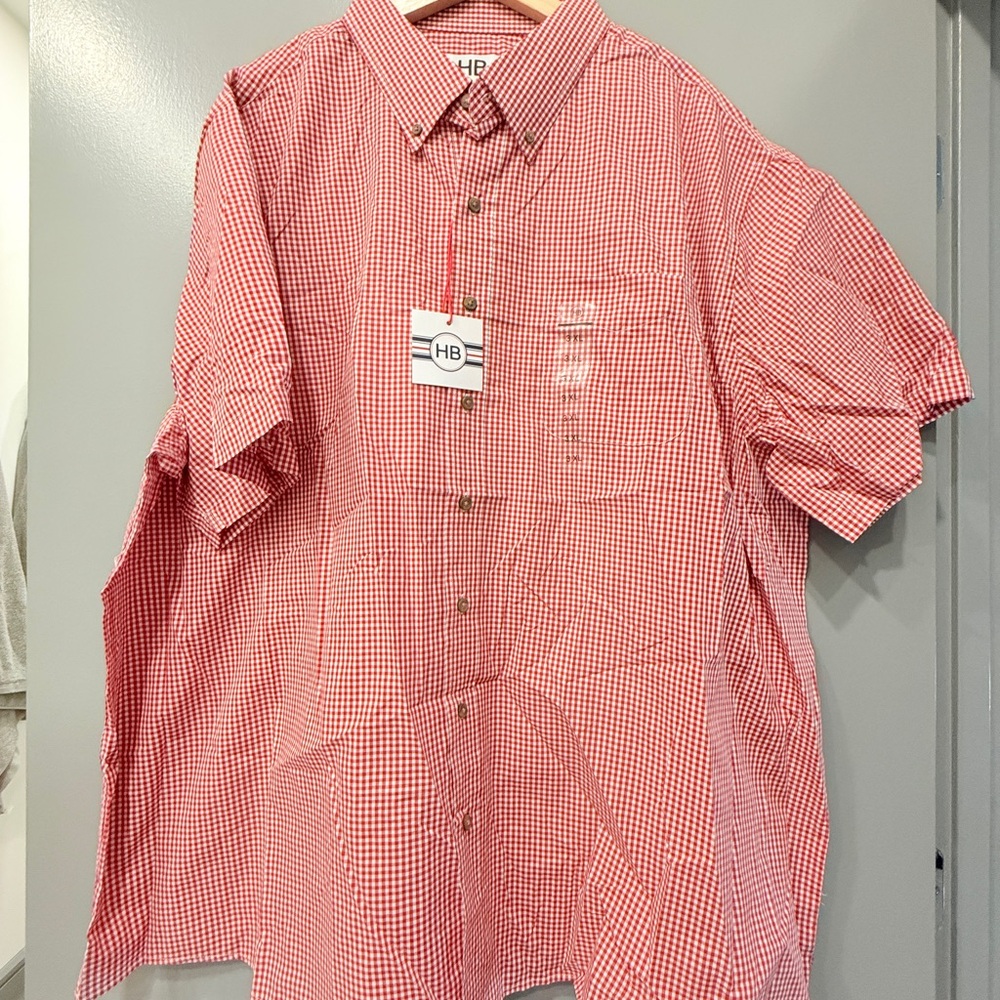 Harbor Bay Red Gingham 3XL Short Sleeve Button Down Shirt NWT